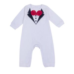 Suit Print Onesie with stitched on bowtie